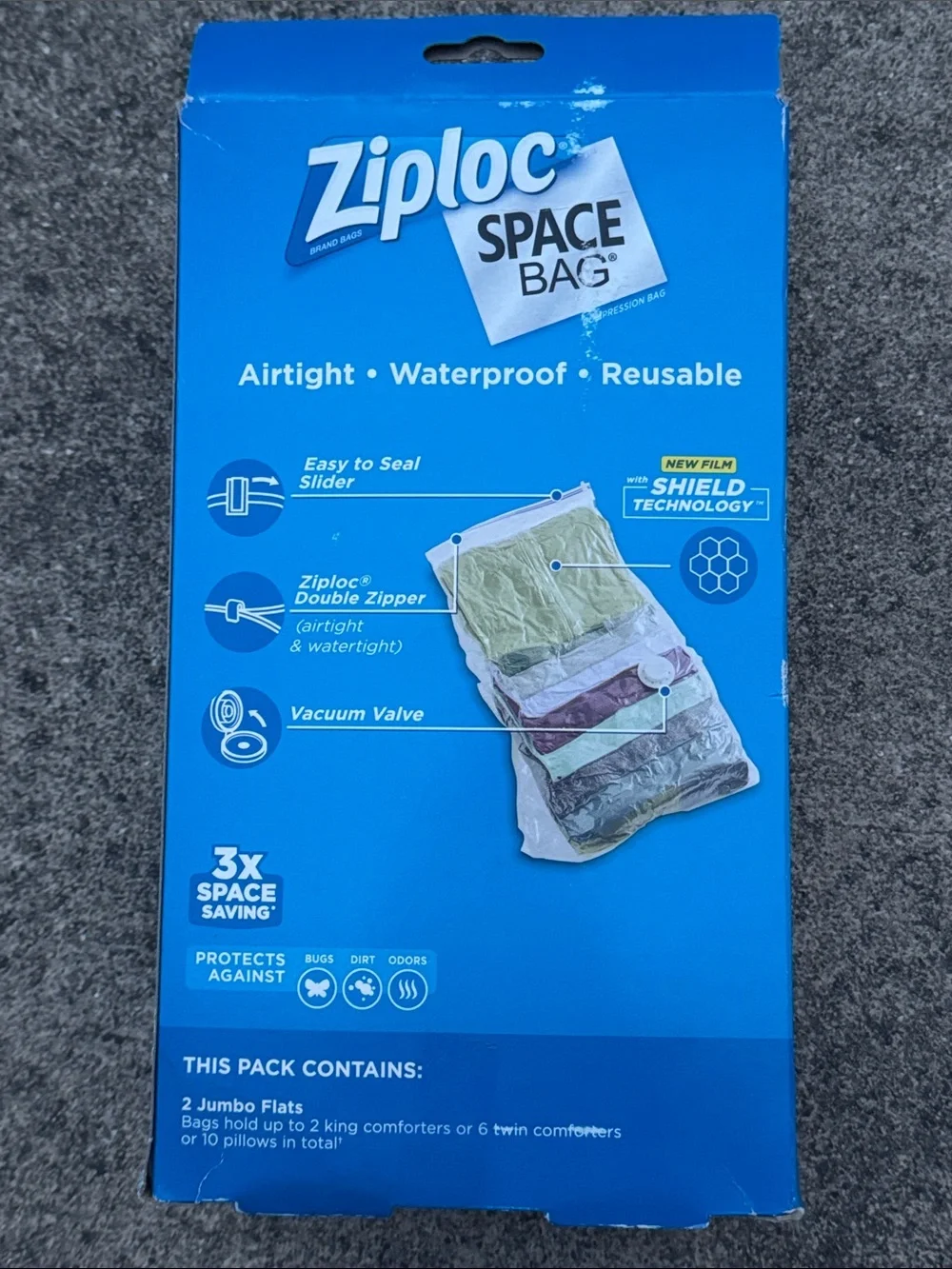 NEW Ziploc Space Bag Bed & Linen storage set 2 jumbo flat bags reusable